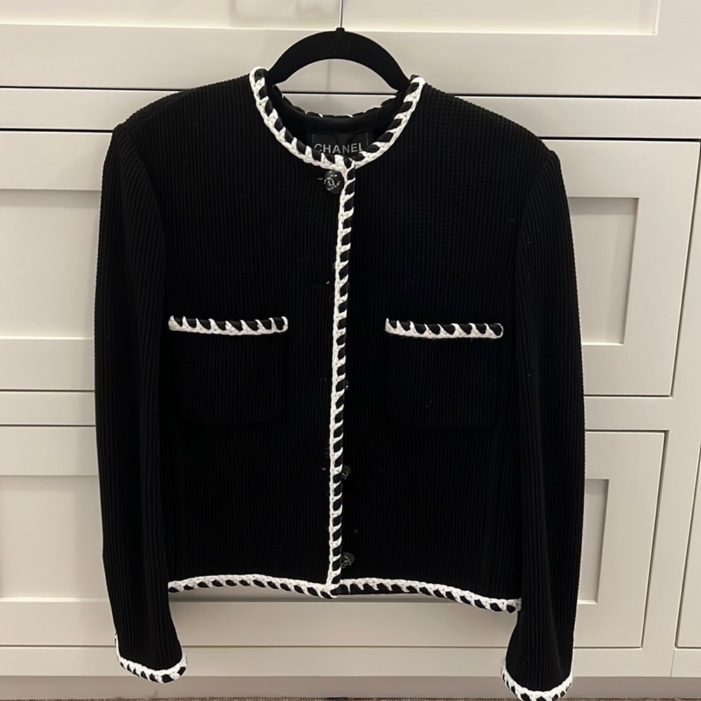 Chanel black and white waffle knit jacket